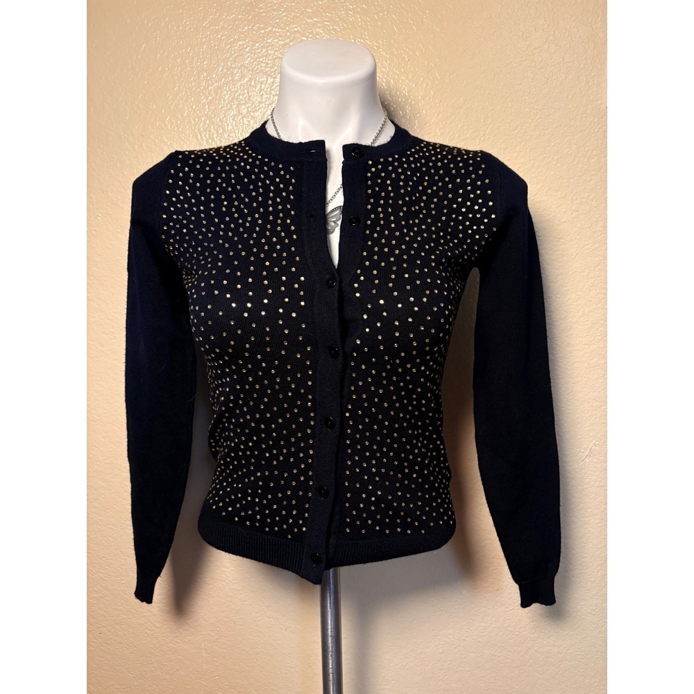 Y2K Bik Bok Black Studded Polka Dot Button Front Cardigan Sweater Size S #5